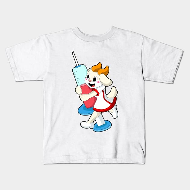 Goat as Nurse at Vaccination with Syringe Kids T-Shirt by Markus Schnabel